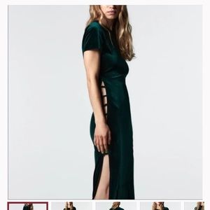 Zara Green Velvet Midi Dress